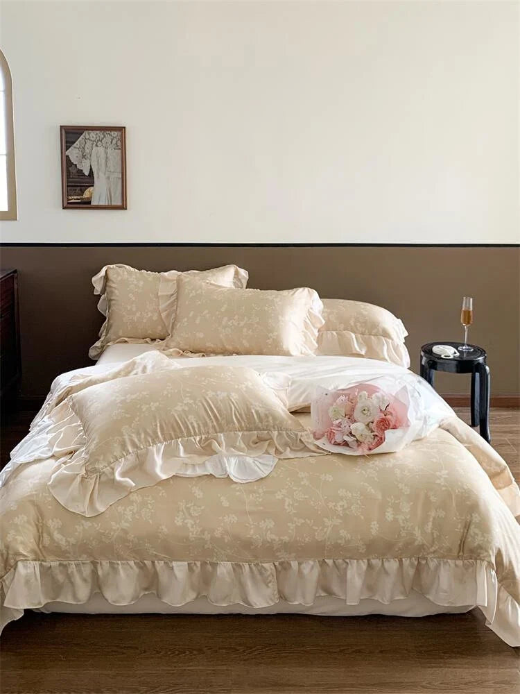 Bedding Set 100% Cotton Percale Floral Jacquard 4-Piece