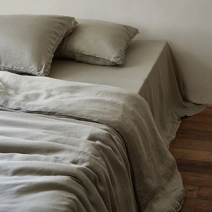 Bedding Set 100% Washed Linen Concealed Zipper & Ruffle
