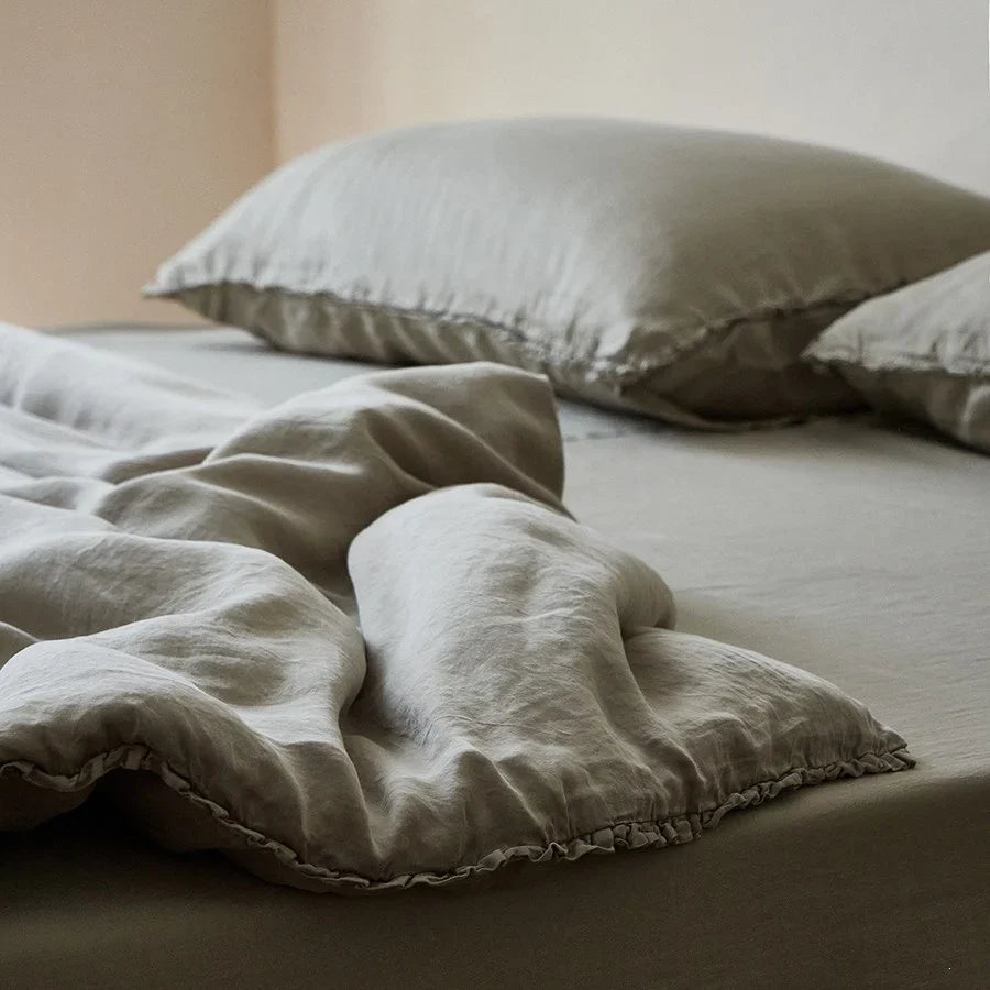 Bedding Set 100% Washed Linen Concealed Zipper & Ruffle