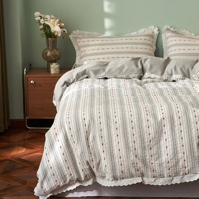 Bedding Set 4-Piece Cotton Canvas Long Zipper
