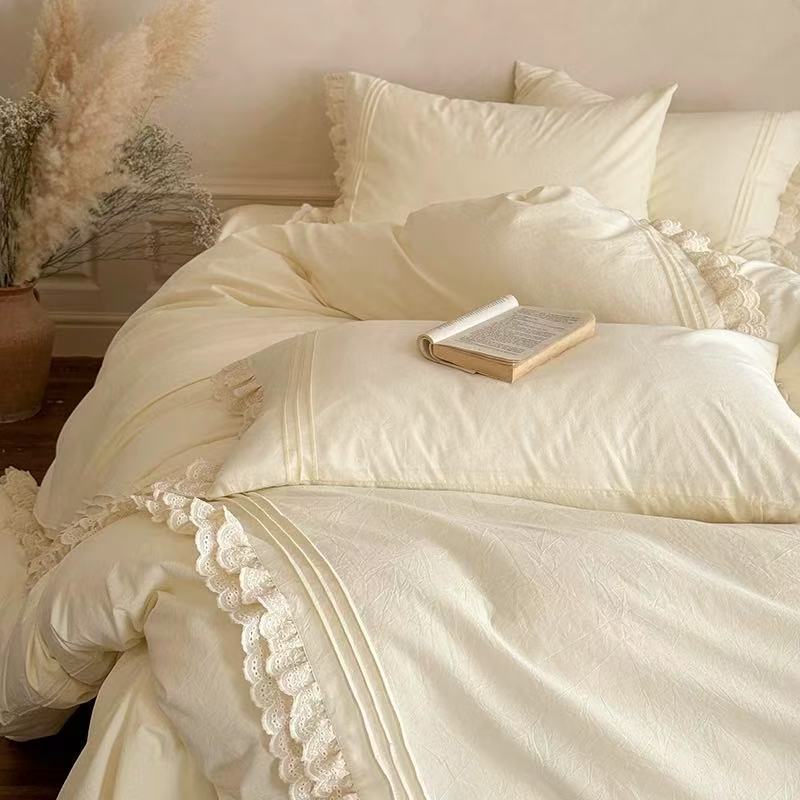 Bedding Set 4 Piece Lace & Ruffle 100% Cotton