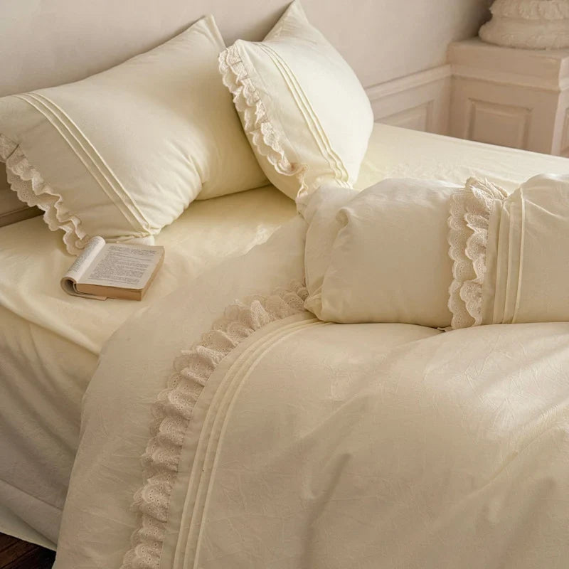 Bedding Set 4 Piece Lace & Ruffle 100% Cotton