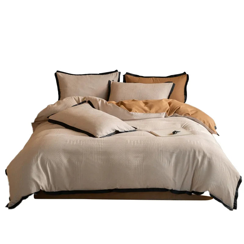 Bedding Set 4-Piece Reversible Jacquard & Contrast Piping
