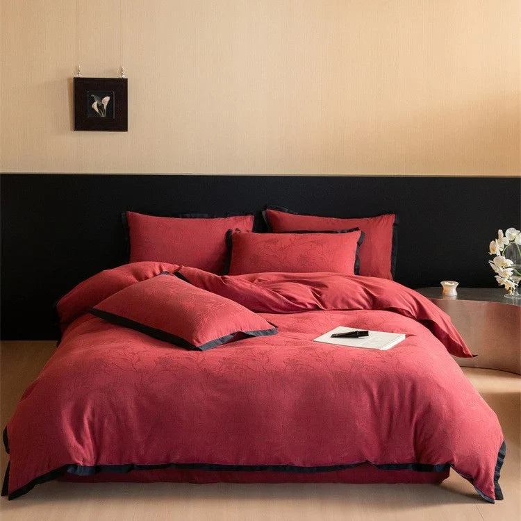 Bedding Set 4-Piece Reversible Jacquard & Contrast Piping