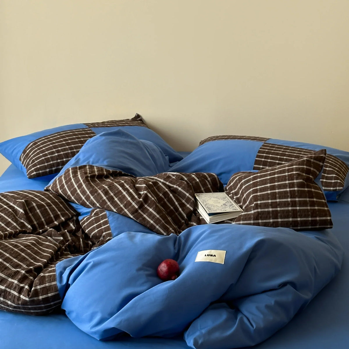 Bedding Set Breathable Cotton Checkered Fits 1.5-2m Beds