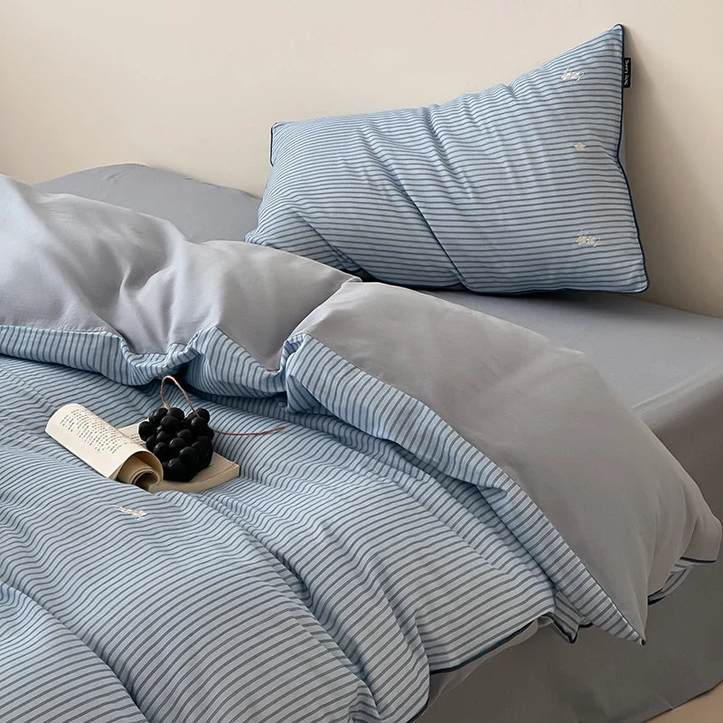 Bedding Set Breathable Cotton Fine Stripe Machine Washable