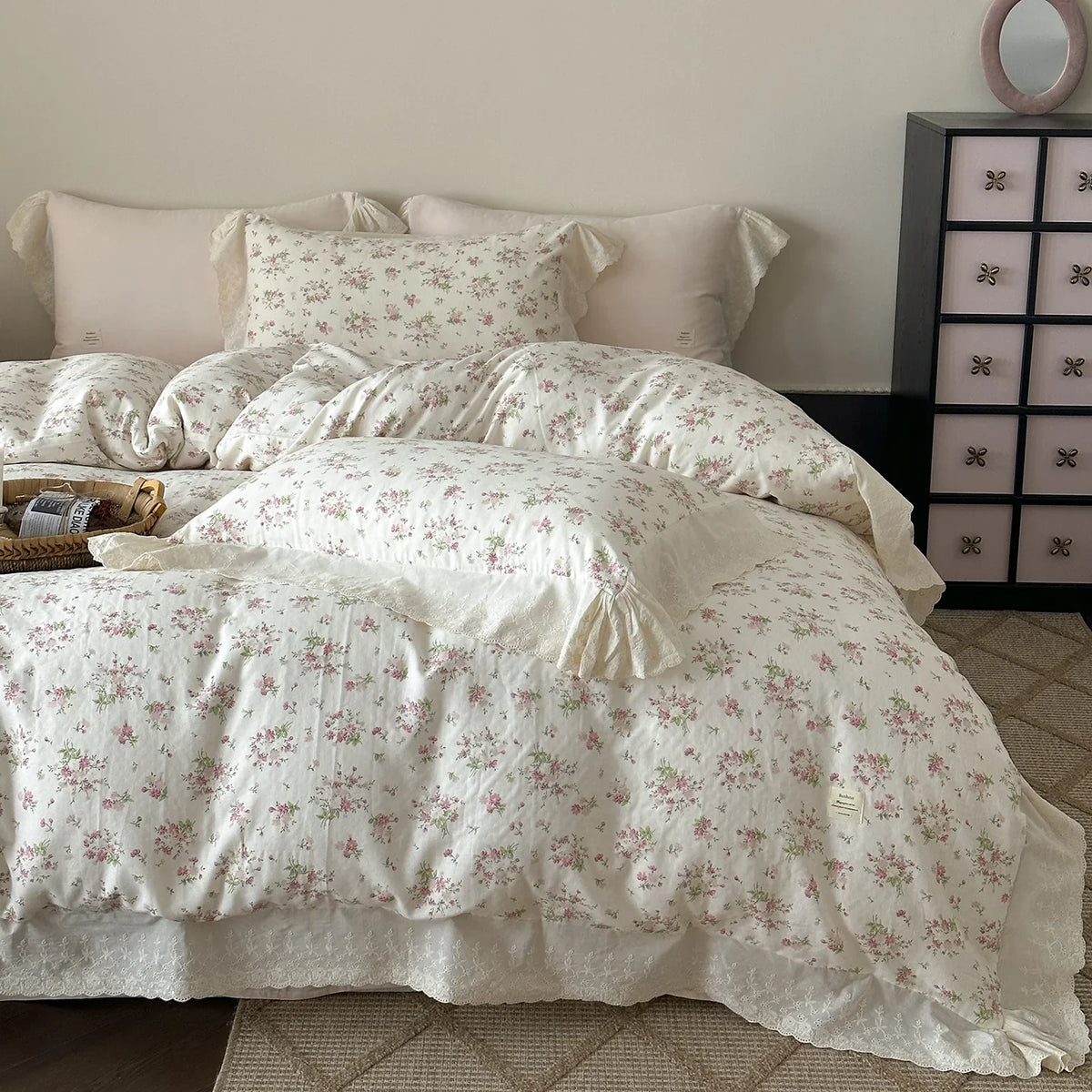 Bedding Set Breathable Cotton Floral Lace 4-Piece