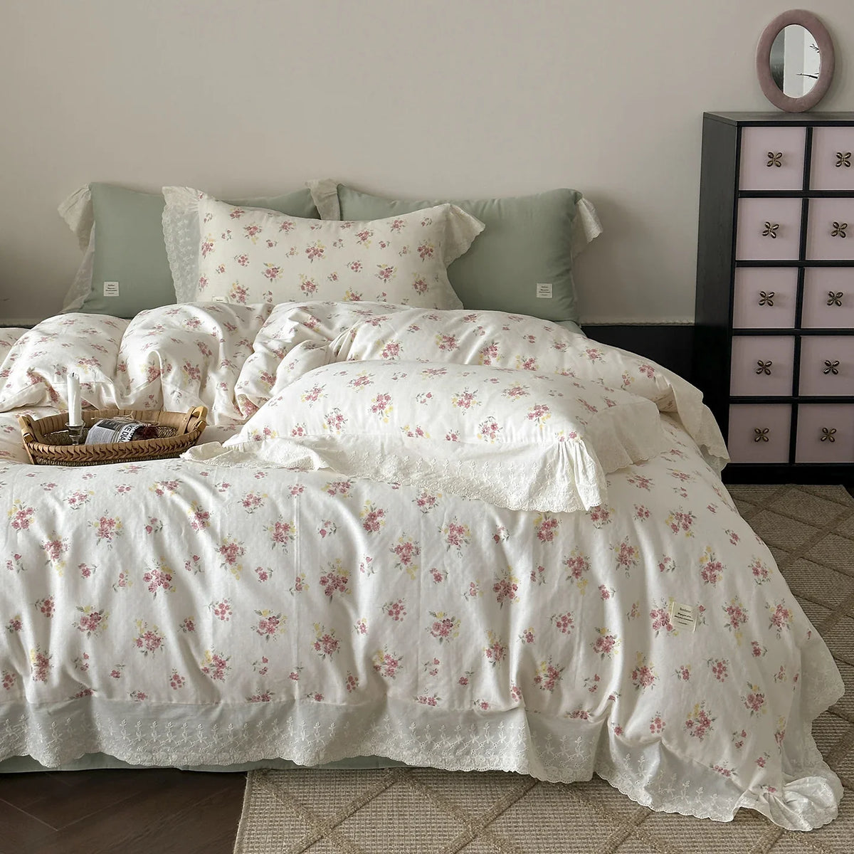 Bedding Set Breathable Cotton Floral Lace 4-Piece