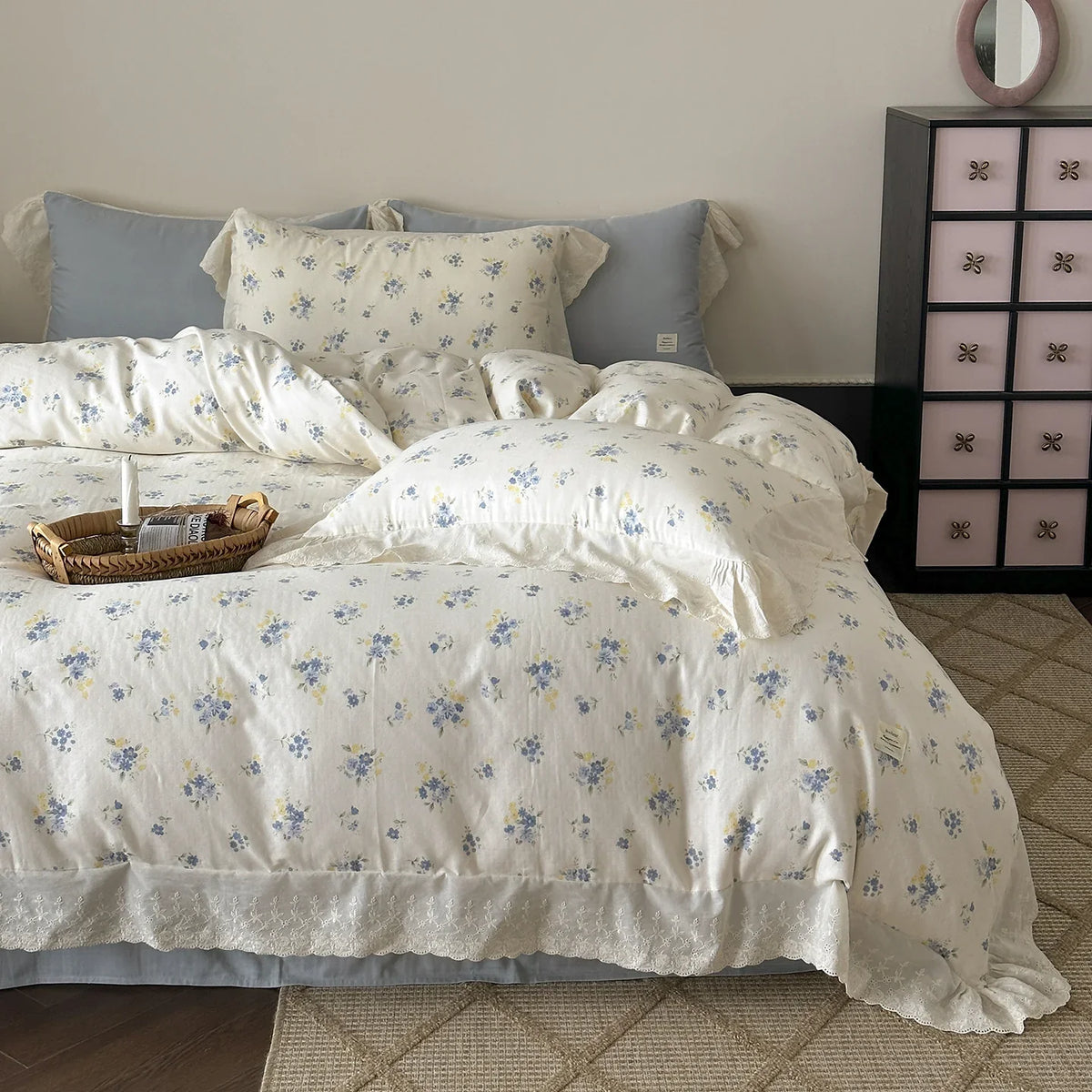 Bedding Set Breathable Cotton Floral Lace 4-Piece