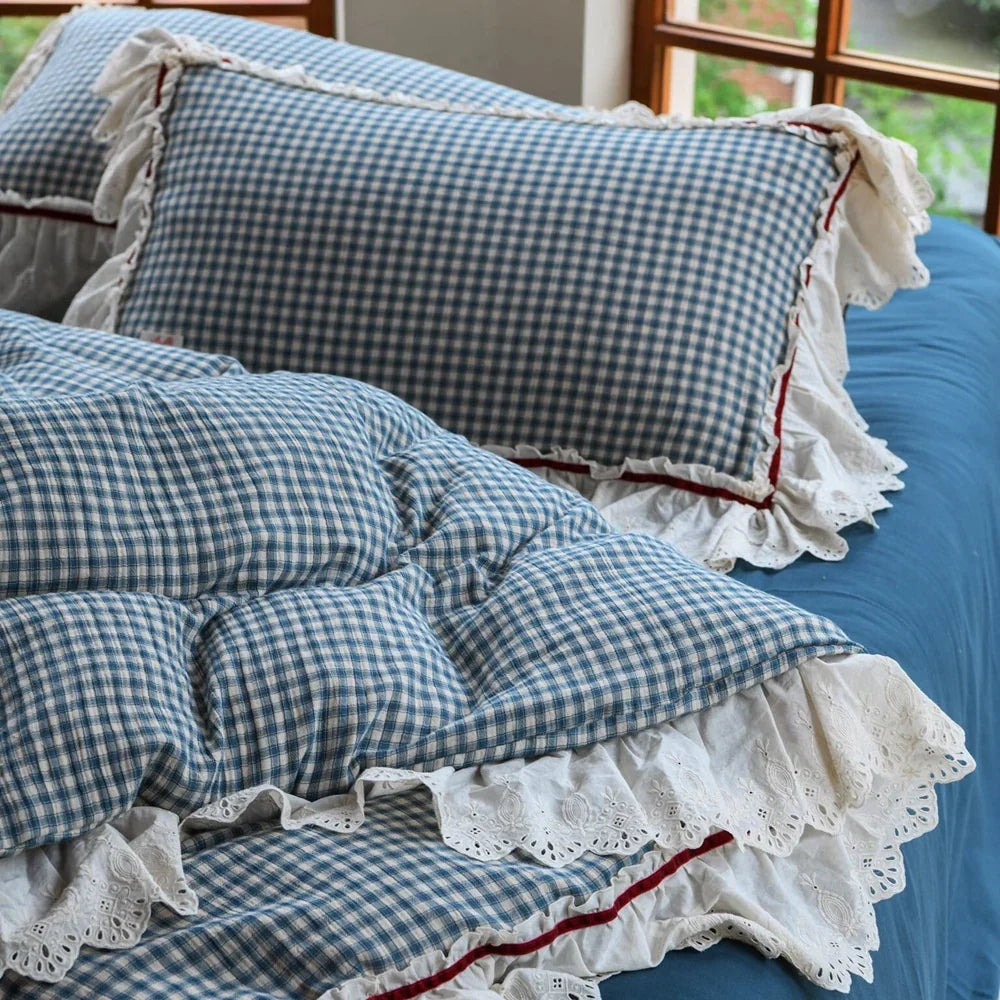 Bedding Set Breathable Cotton Gauze Lace Trim 4-Piece