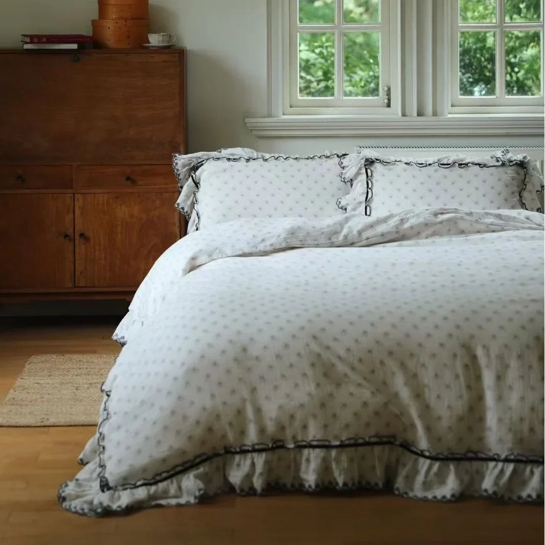 Bedding Set Breathable Cotton Gauze Lace Trim 4-Piece
