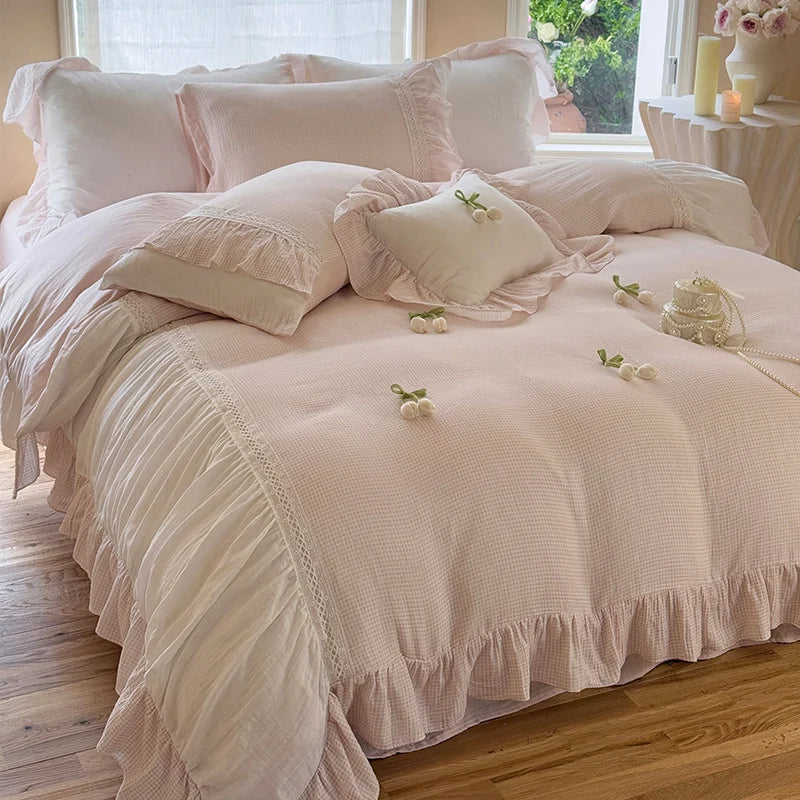Bedding Set Breathable Cotton Gauze Ruffle & Lace
