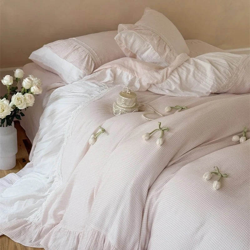 Bedding Set Breathable Cotton Gauze Ruffle & Lace