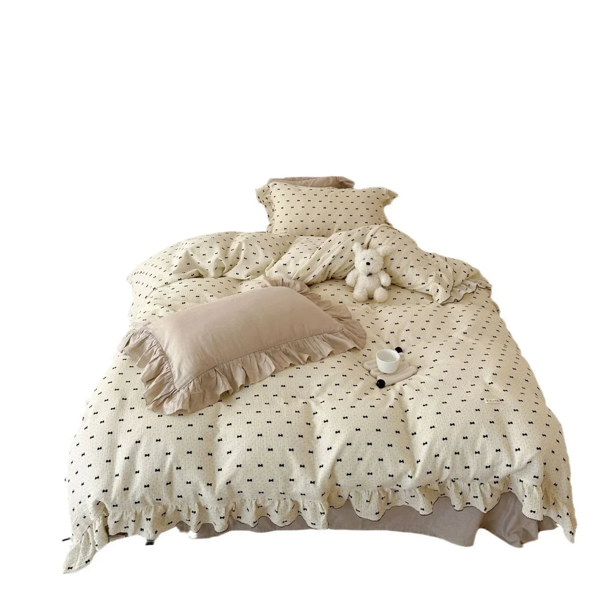 Bedding Set Breathable Cotton Gauze & Ruffled Trim