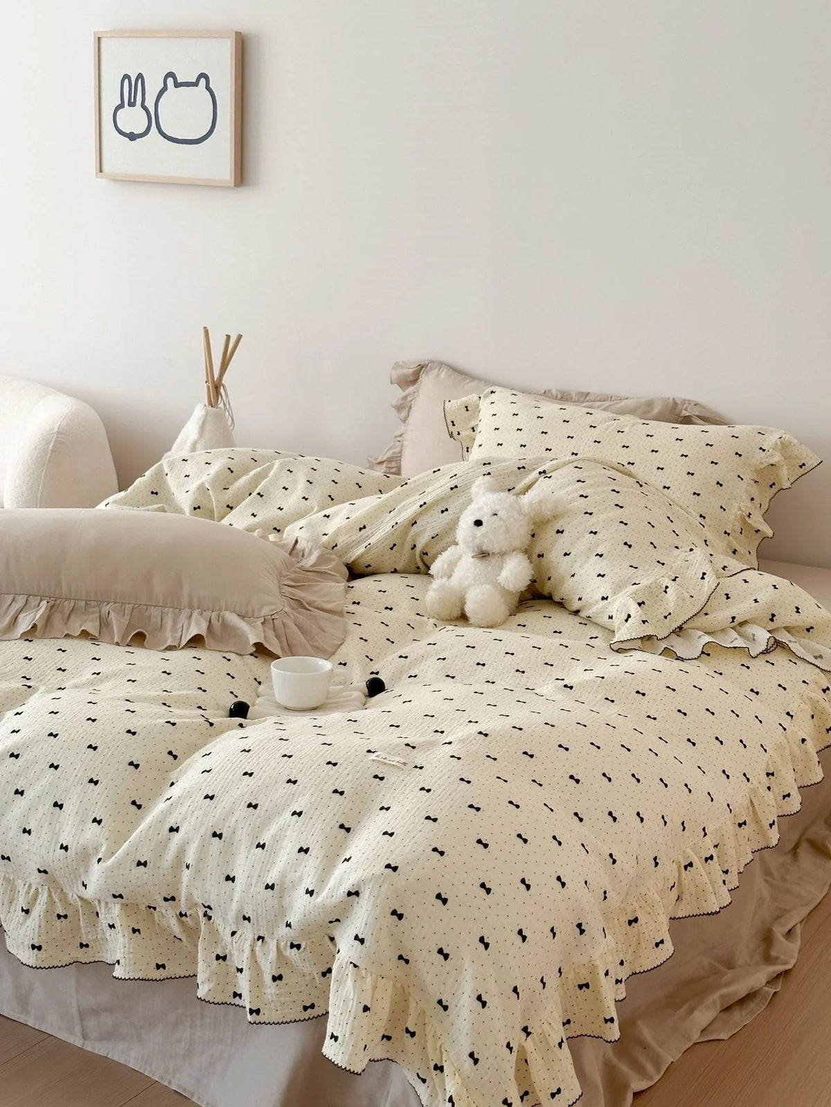 Bedding Set Breathable Cotton Gauze & Ruffled Trim