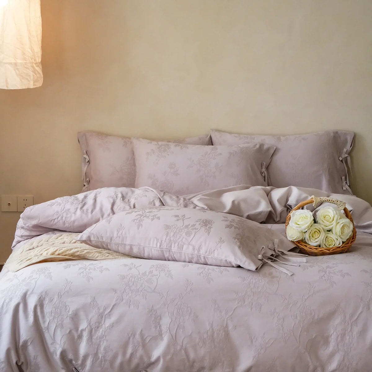 Bedding Set Breathable Cotton Jacquard Floral 4-Piece Set