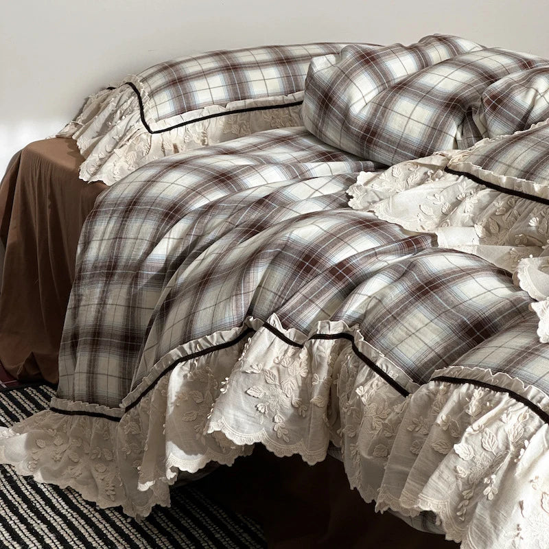 Bedding Set Breathable Cotton Percale Embroidered Ruffle