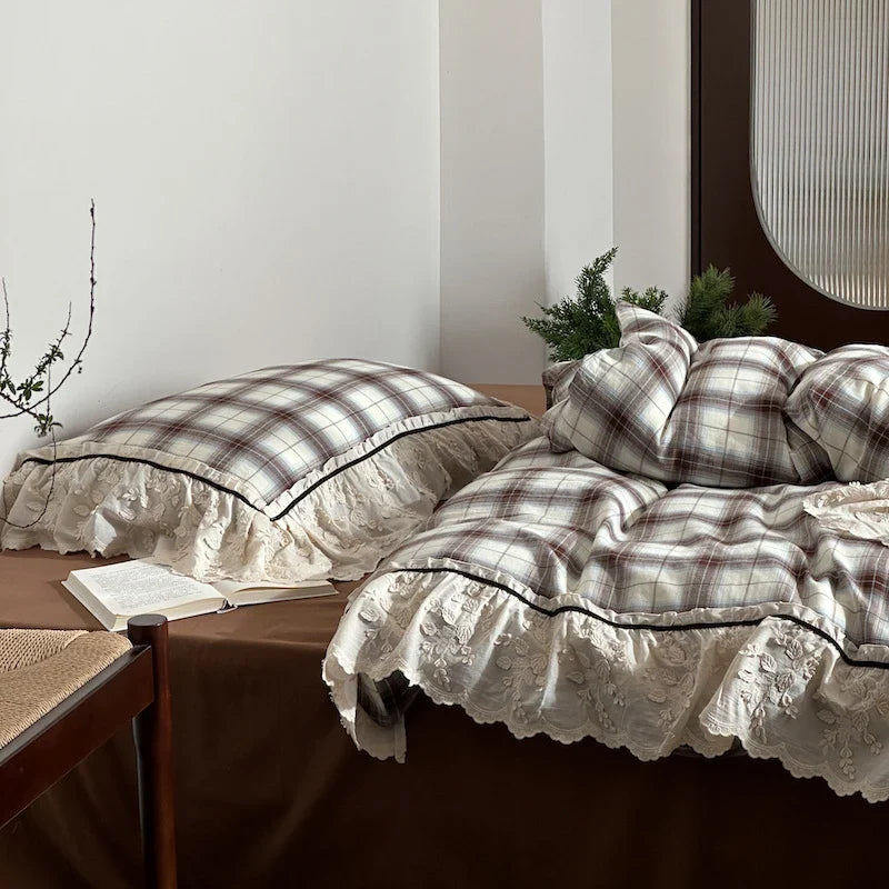 Bedding Set Breathable Cotton Percale Embroidered Ruffle