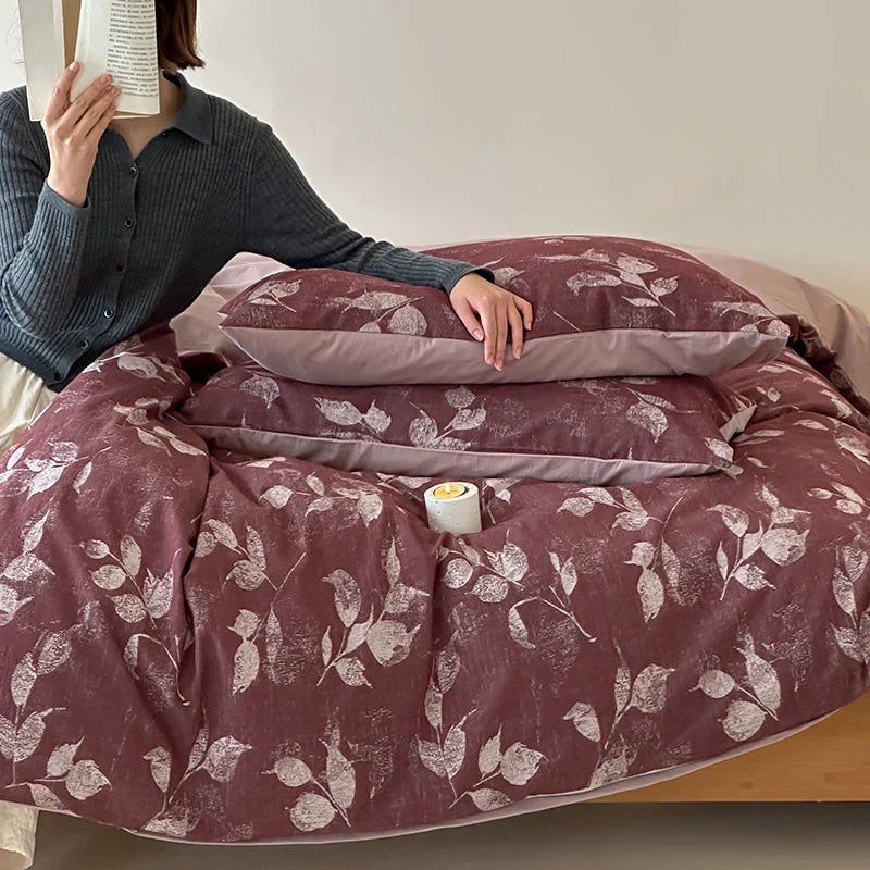 Bedding Set Breathable Cotton Percale Reversible Leaf Print