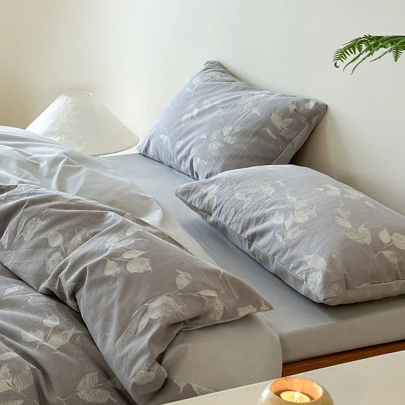Bedding Set Breathable Cotton Percale Reversible Leaf Print