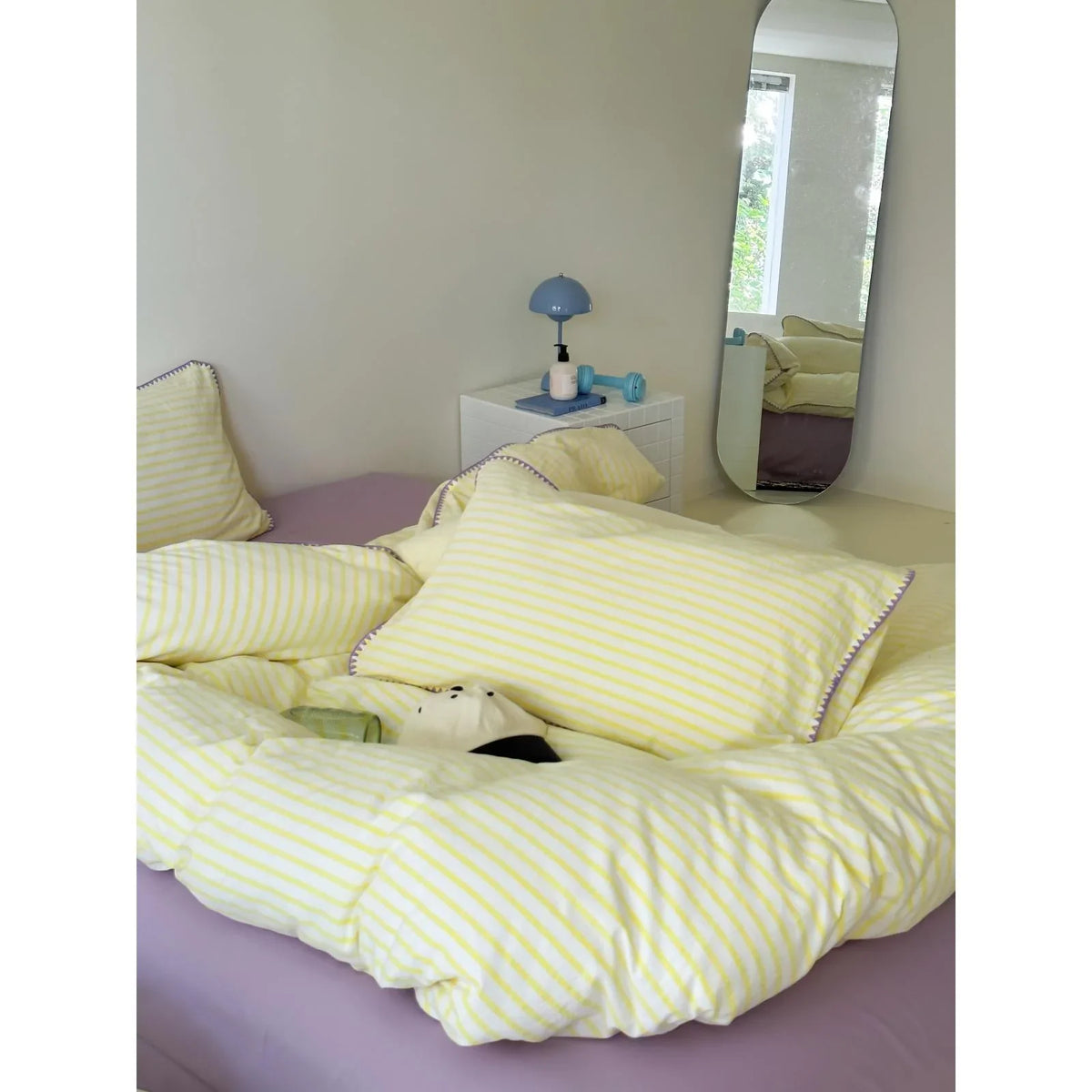 Bedding Set Breathable Cotton Percale Striped Piping