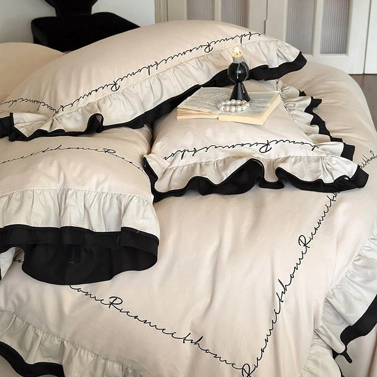 Bedding Set Breathable Cotton Satin Ruffled Frill