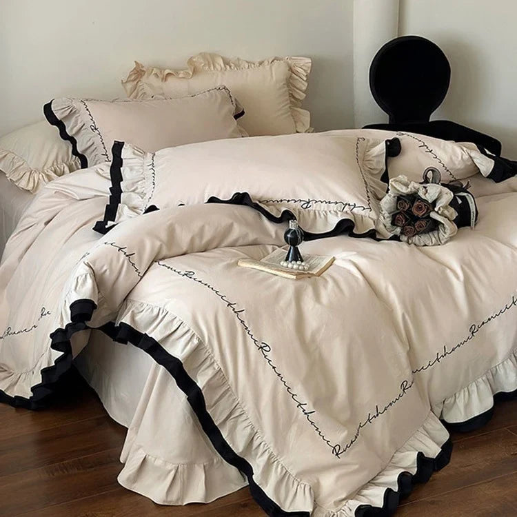 Bedding Set Breathable Cotton Satin Ruffled Frill