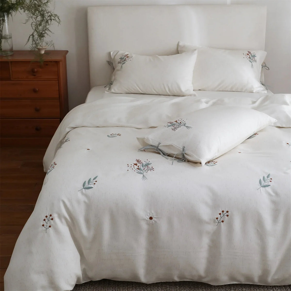 Bedding Set Breathable Tencel-Linen Blend Embroidered