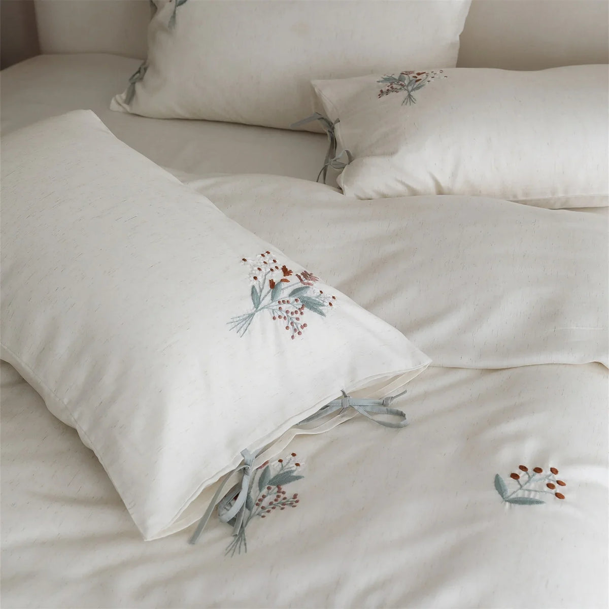 Bedding Set Breathable Tencel-Linen Blend Embroidered