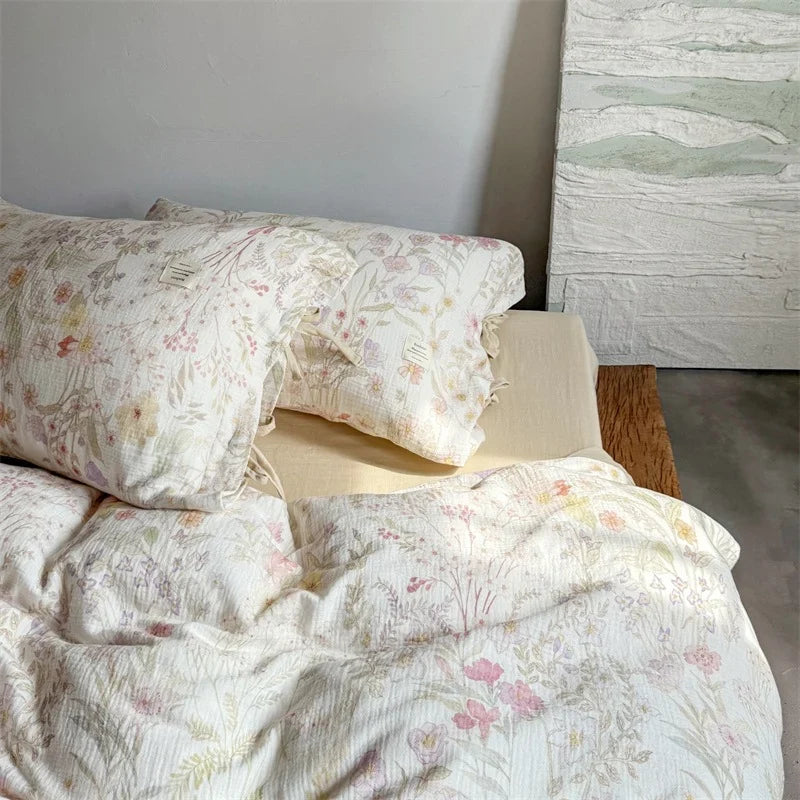 Bedding Set Breathable Washed Cotton Gauze Tie Ribbons