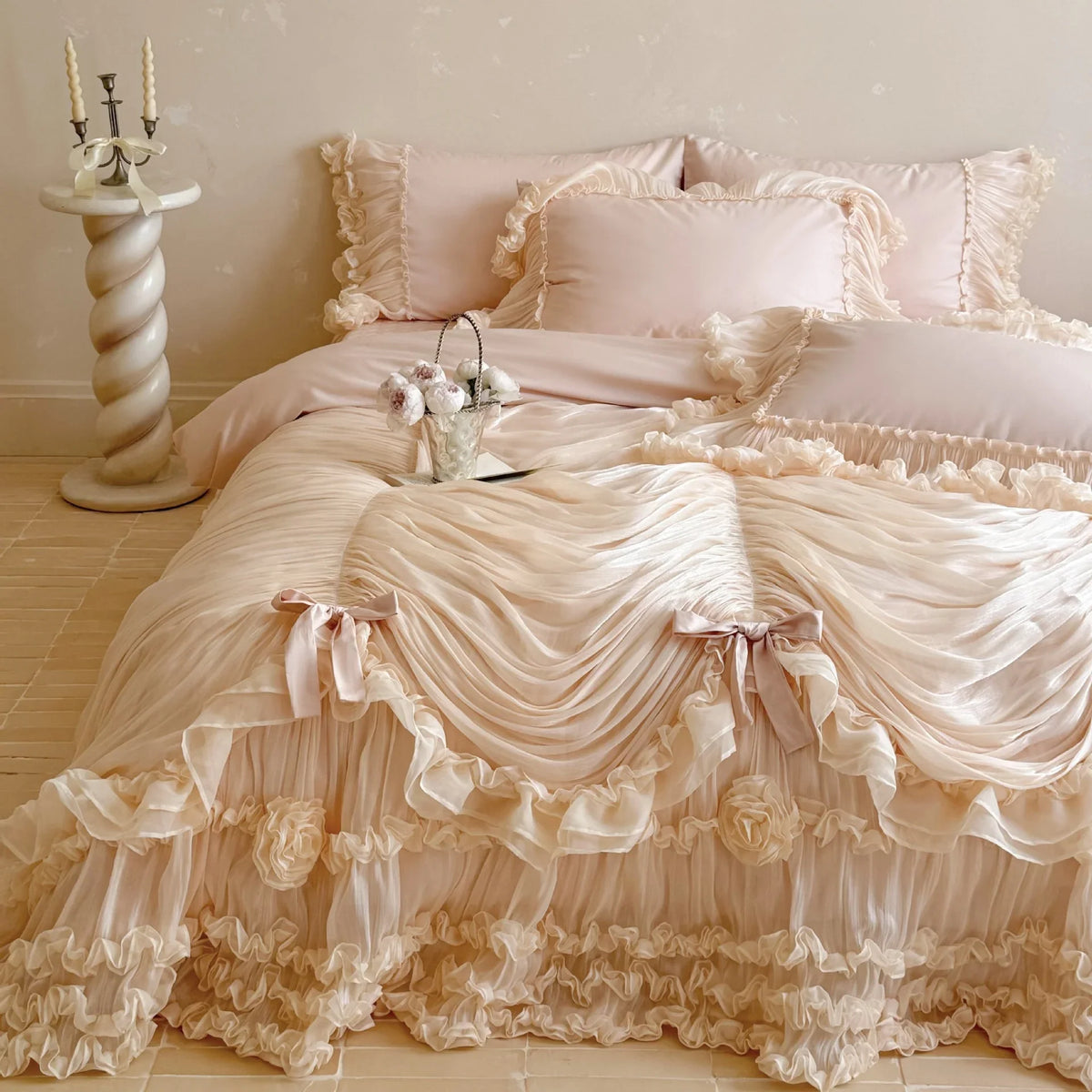Bedding Set Chiffon Ruffle Cotton Blend 4-Piece