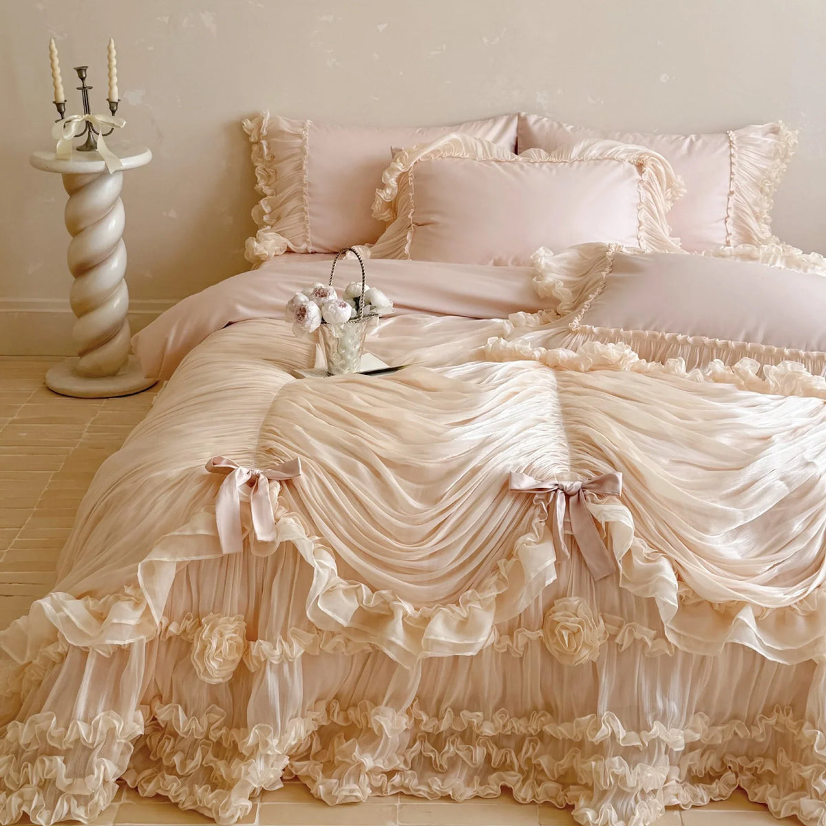 Bedding Set Chiffon Ruffle Cotton Blend 4-Piece