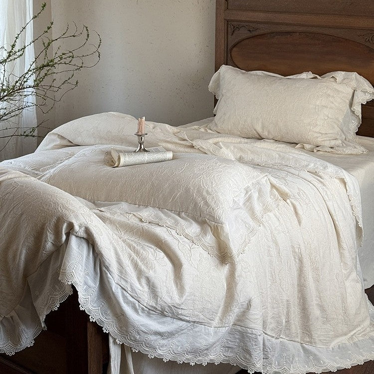 Bedding Set Cotton Jacquard Floral Lace 4 Piece