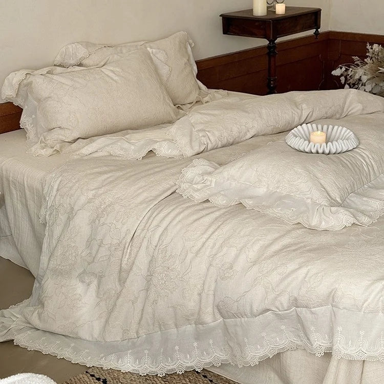Bedding Set Cotton Jacquard Floral Lace 4 Piece