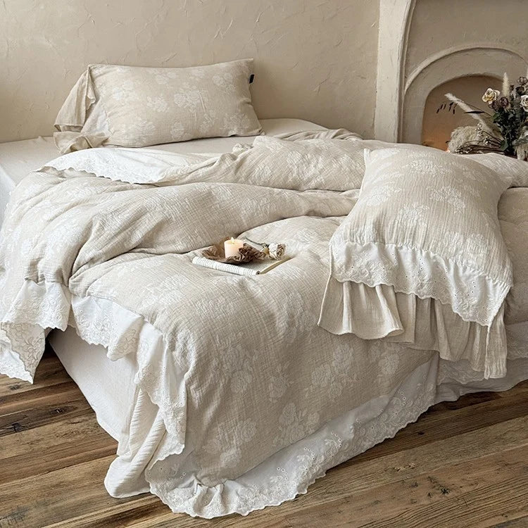 Bedding Set Cotton-Linen Broderie Anglaise 4-Piece
