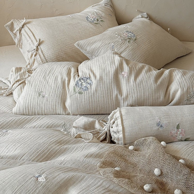 Bedding Set Cotton-Linen Floral Embroidery 4-Piece