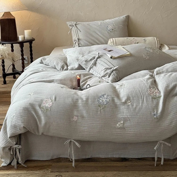 Bedding Set Cotton-Linen Floral Embroidery 4-Piece