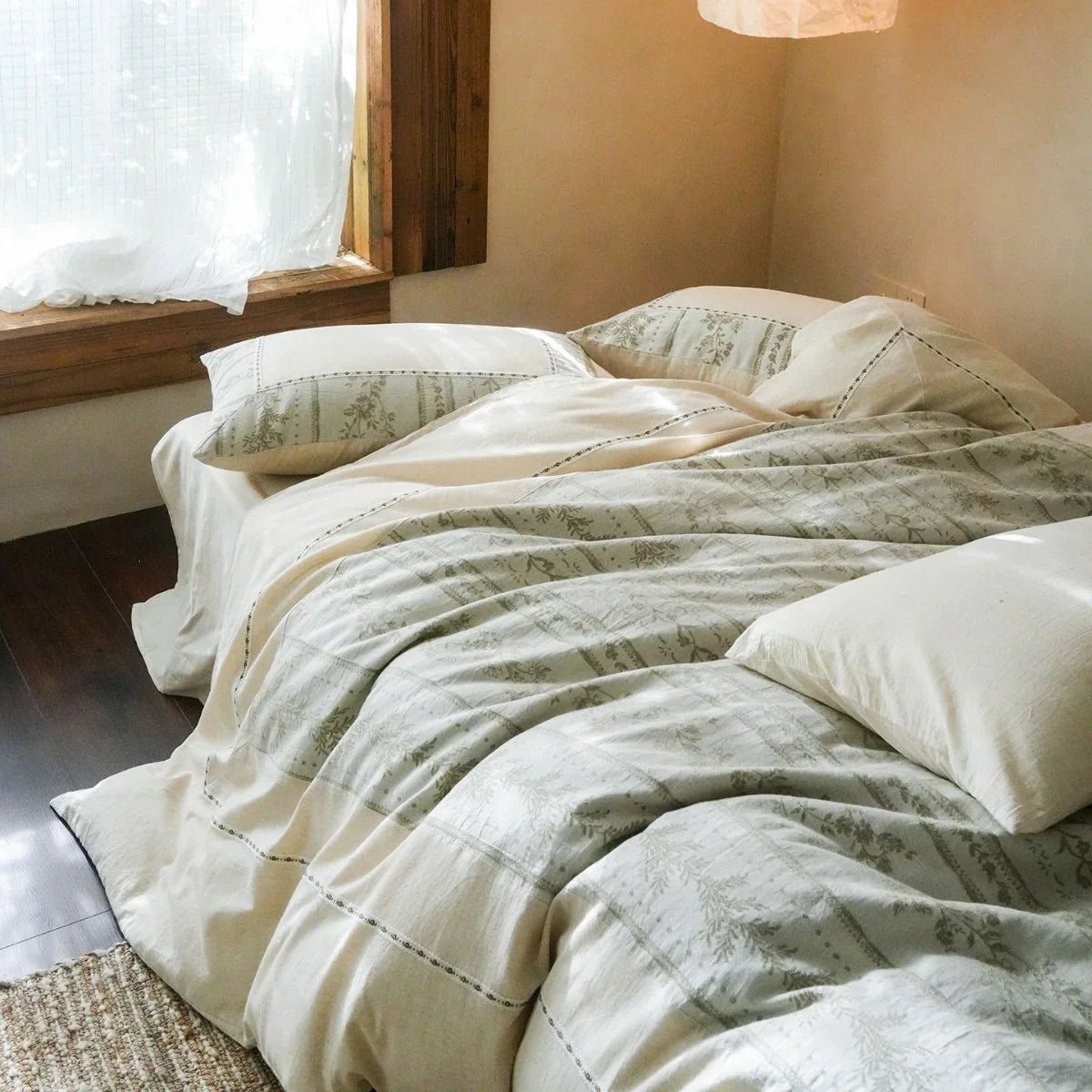 Bedding Set Cotton-Linen Subtle Floral Stripe
