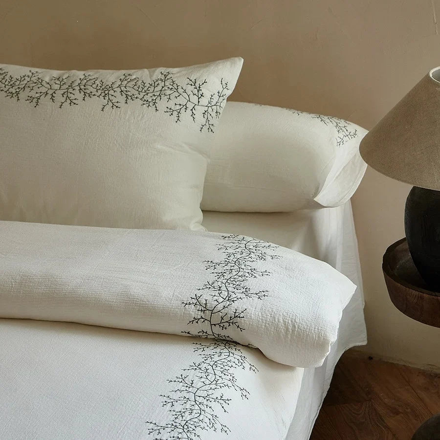 Bedding Set Cotton Muslin Branch Embroidery 4 Piece