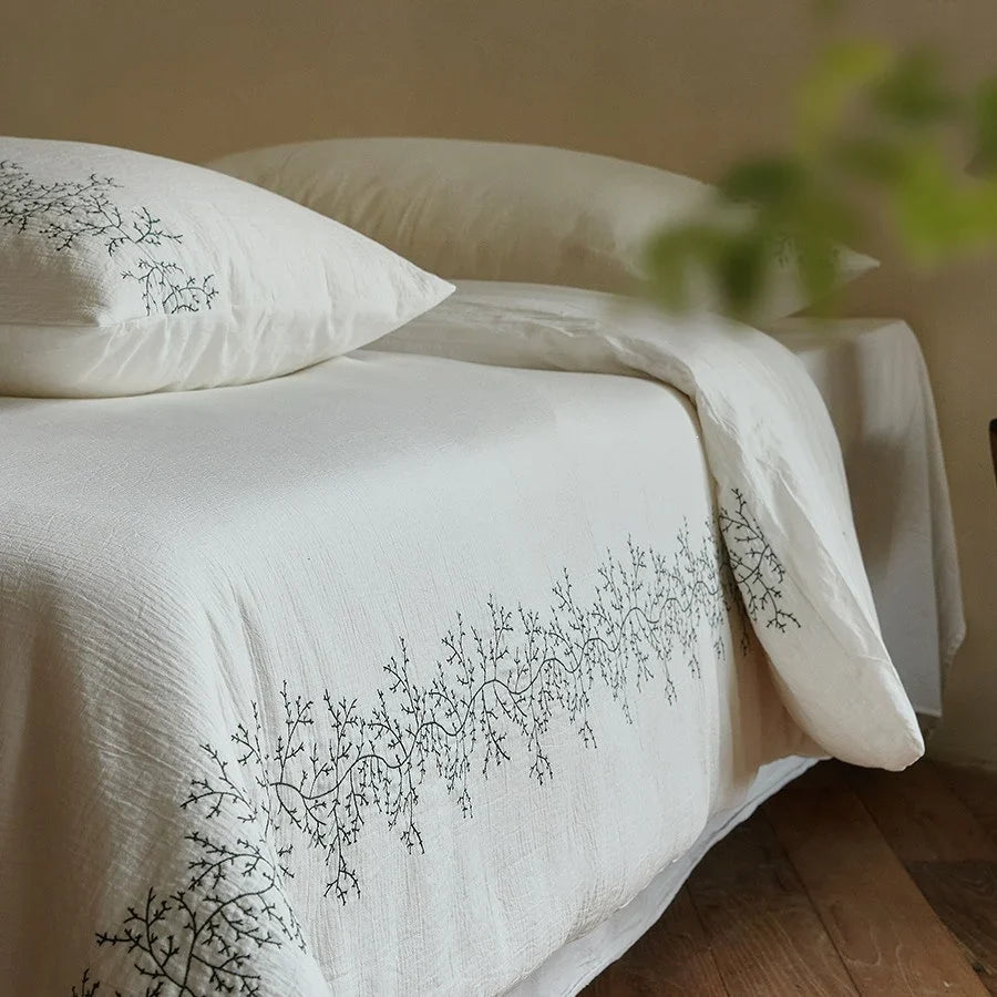 Bedding Set Cotton Muslin Branch Embroidery 4 Piece