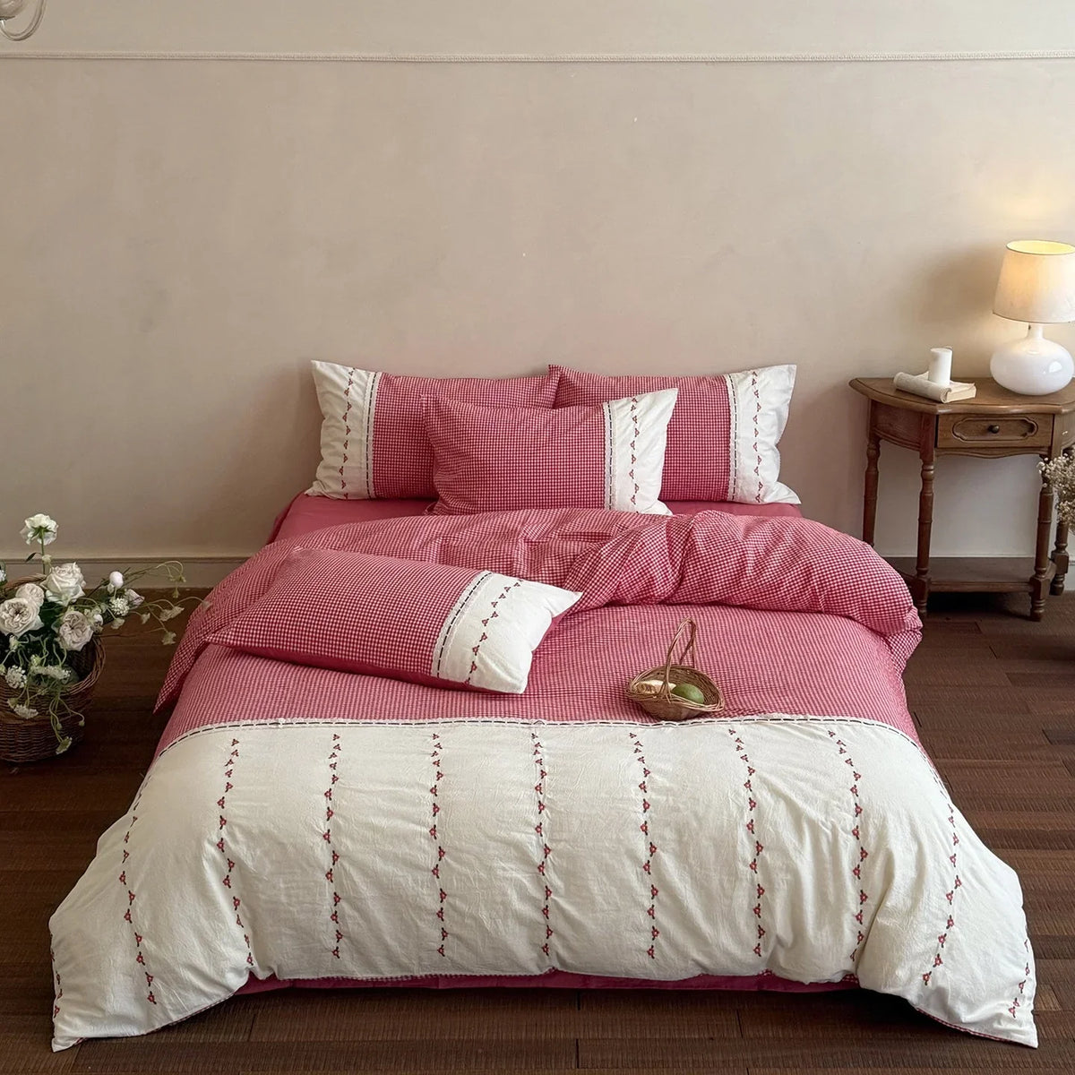Bedding Set Cotton Muslin Breathable Embroidered Border