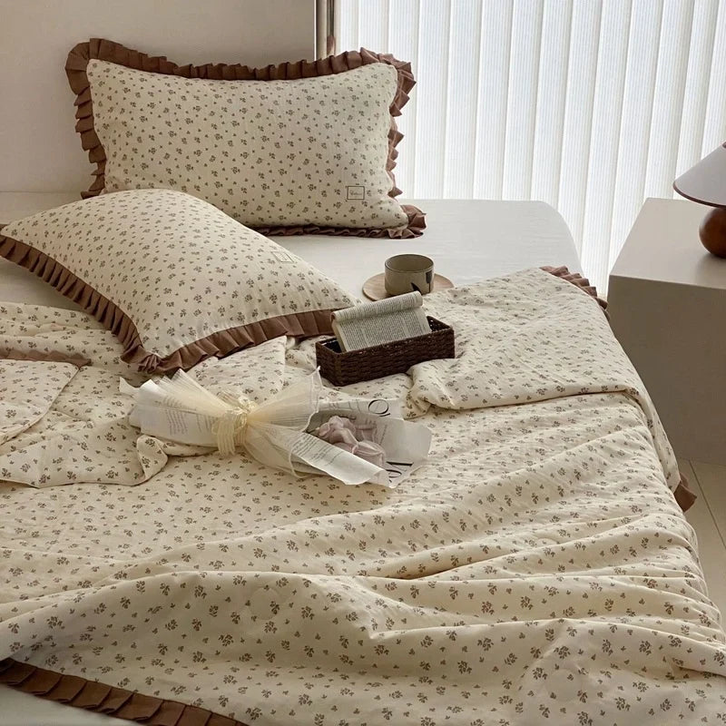 Bedding Set Cotton Percale Floral Frill Concealed Zipper