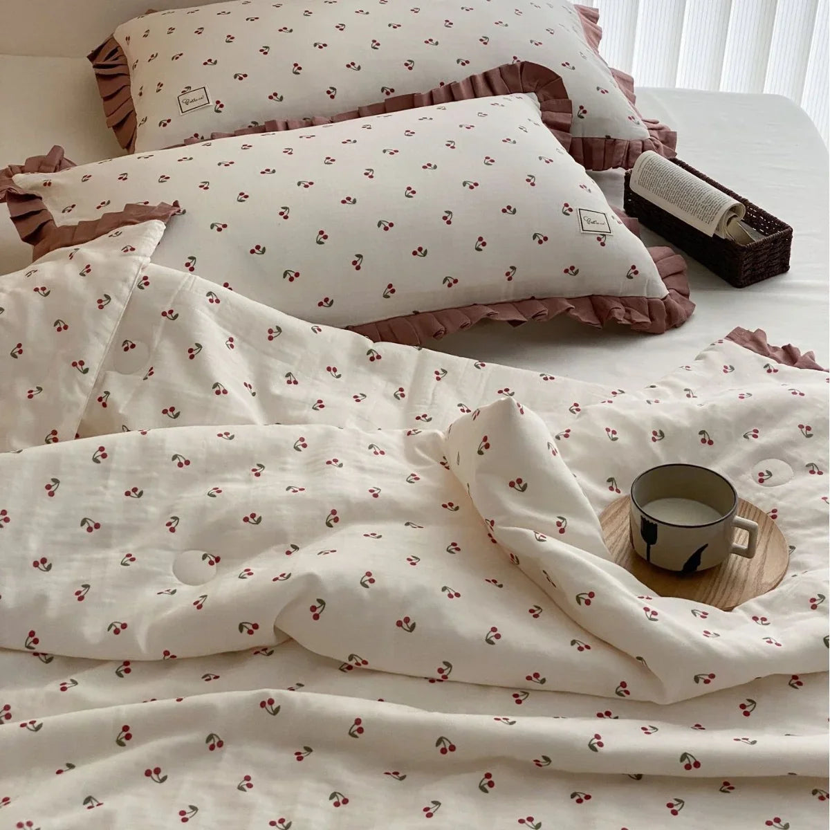 Bedding Set Cotton Percale Floral Frill Concealed Zipper