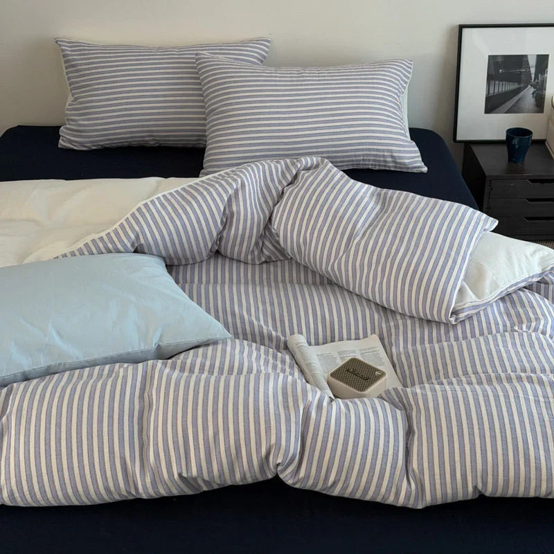 Bedding Set Cotton Percale Reversible Pinstripe