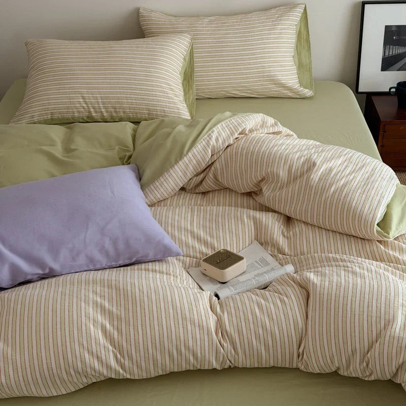 Bedding Set Cotton Percale Reversible Pinstripe
