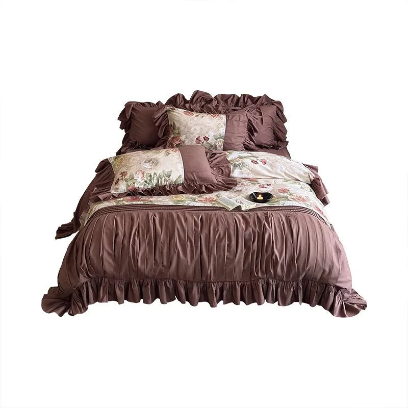 Bedding Set Cotton Sateen Floral Ruffle Trim
