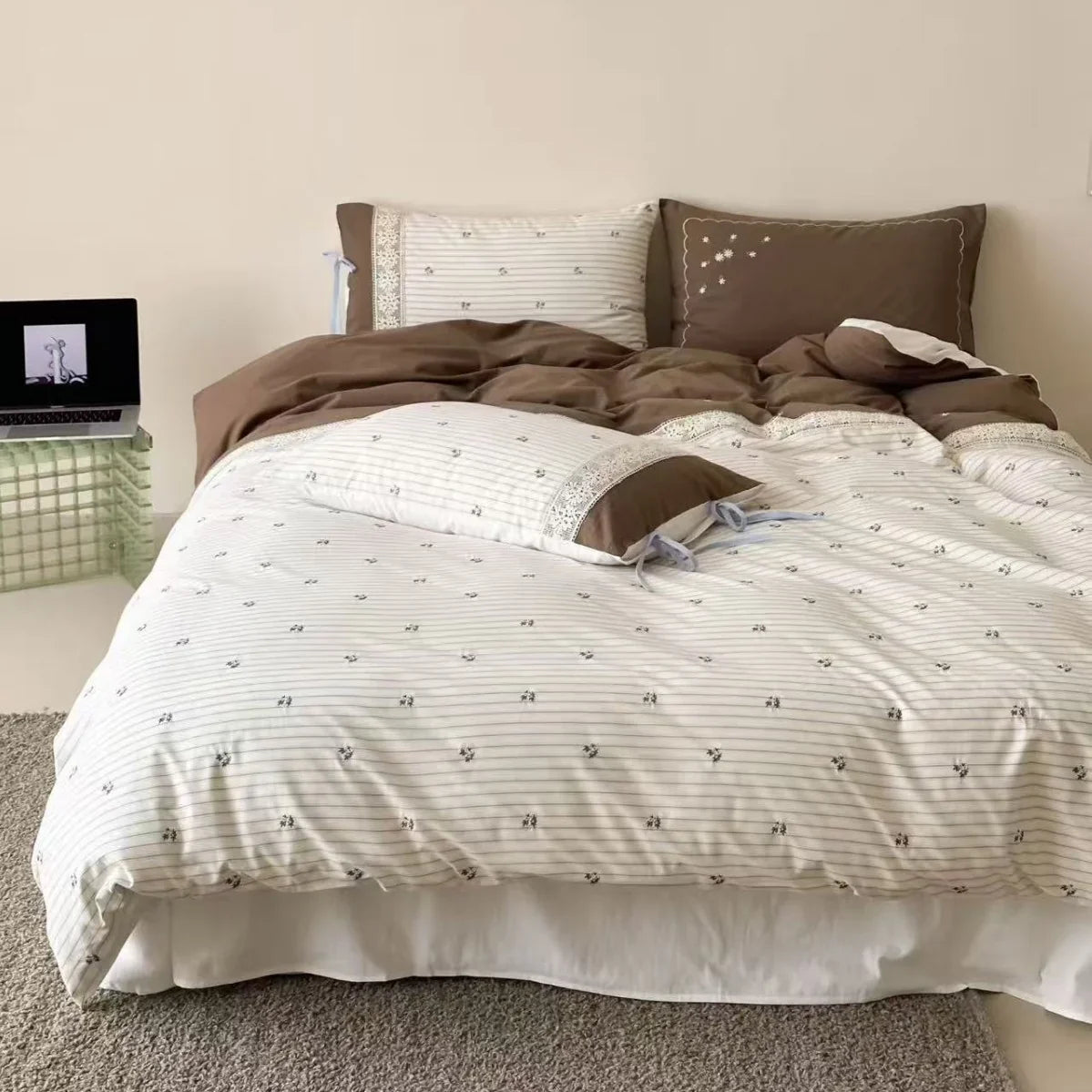 Bedding Set Cotton Satin Breathable Embroidery & Lace