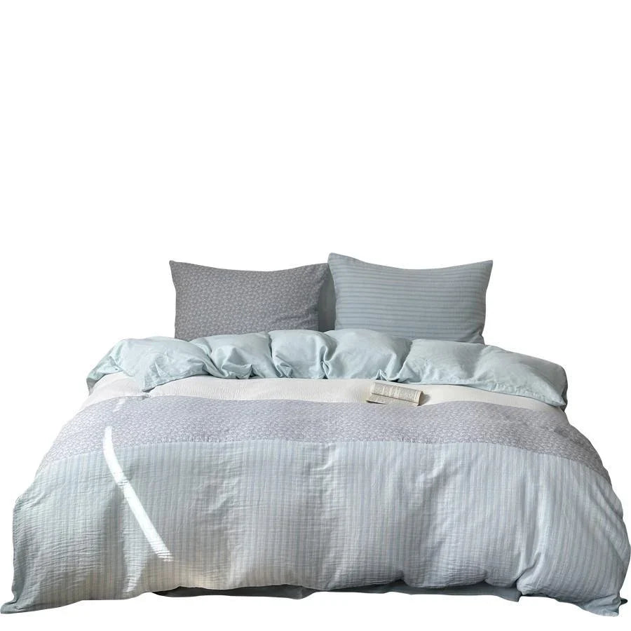 Bedding Set Cotton Satin Breathable Striped & Floral Patchwork