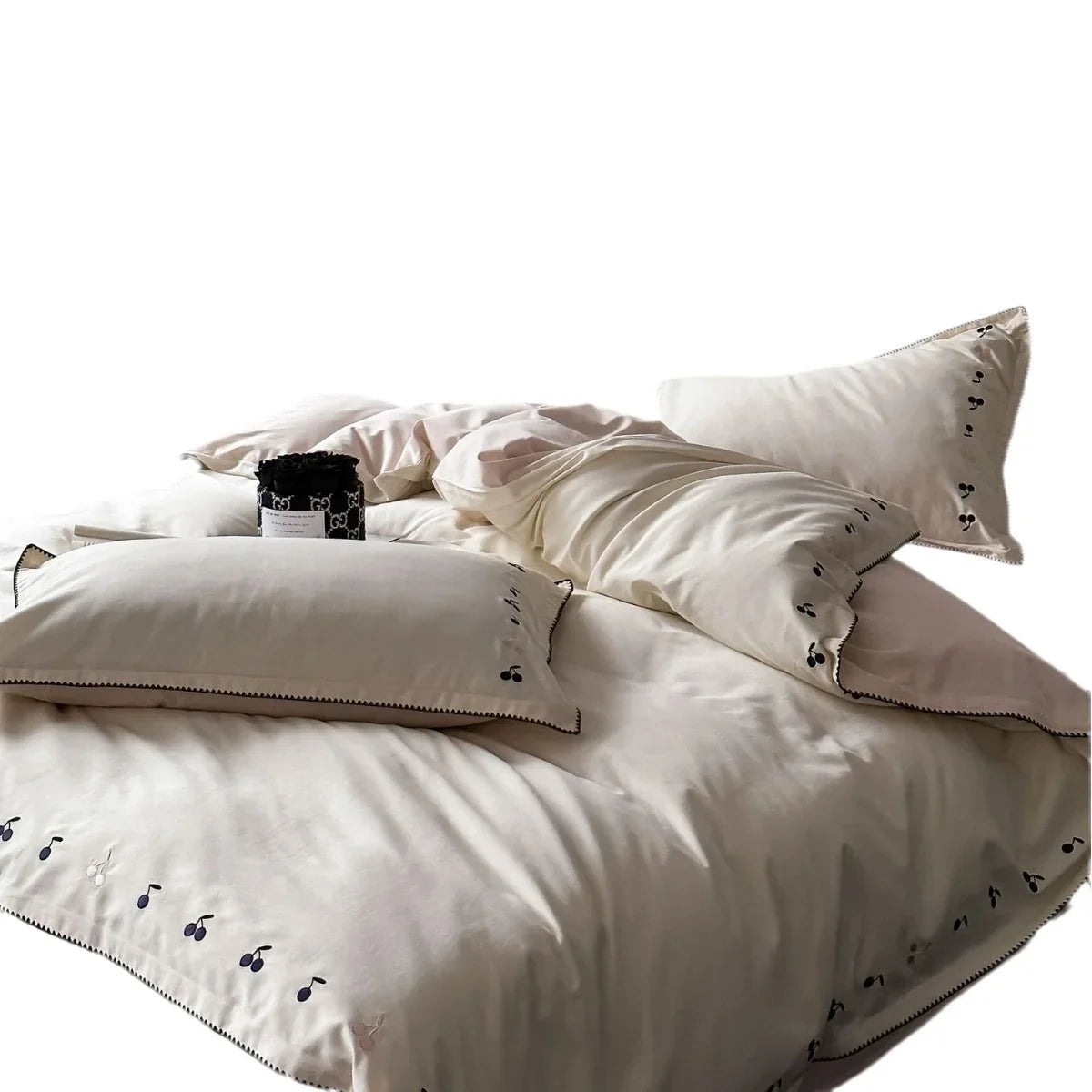 Bedding Set Cotton Satin Cherry Embroidery Set of 4