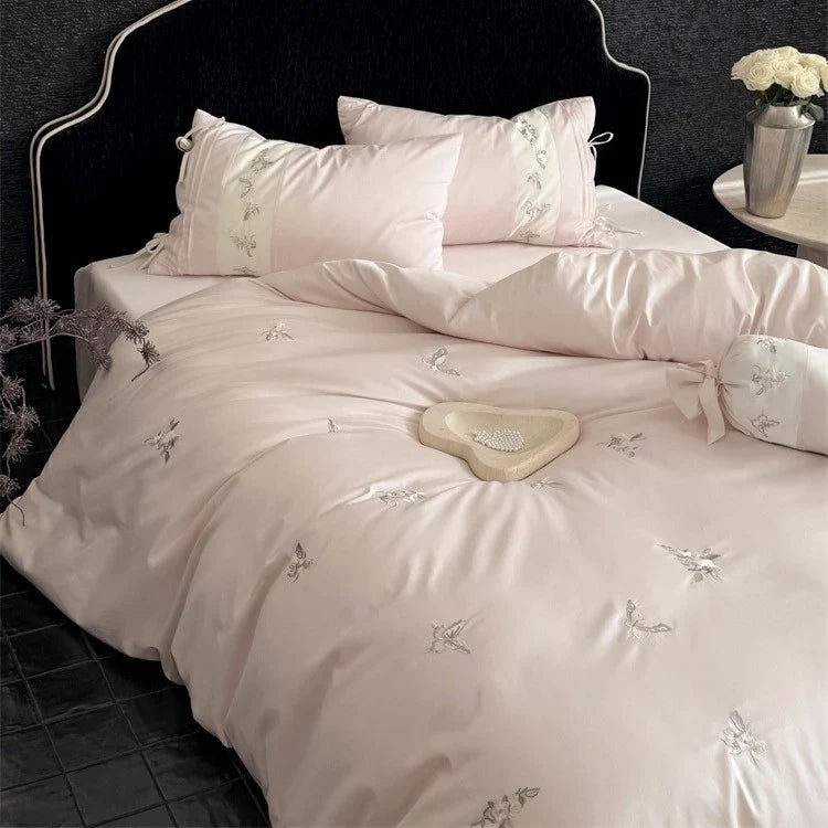Bedding Set Cotton Satin Embroidered Floral Breathable